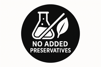 create an round button icon , black background, icon and wording in white. the icon represent no added preservatives