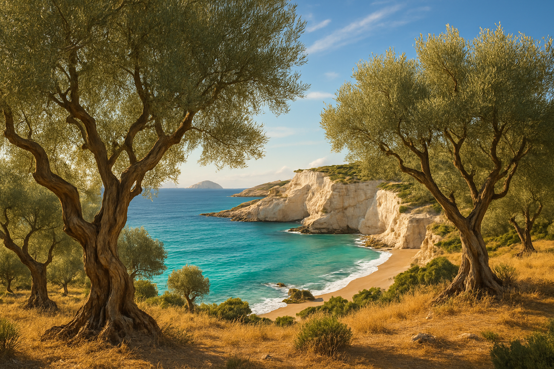 greek landscape (olive trees, coastline)