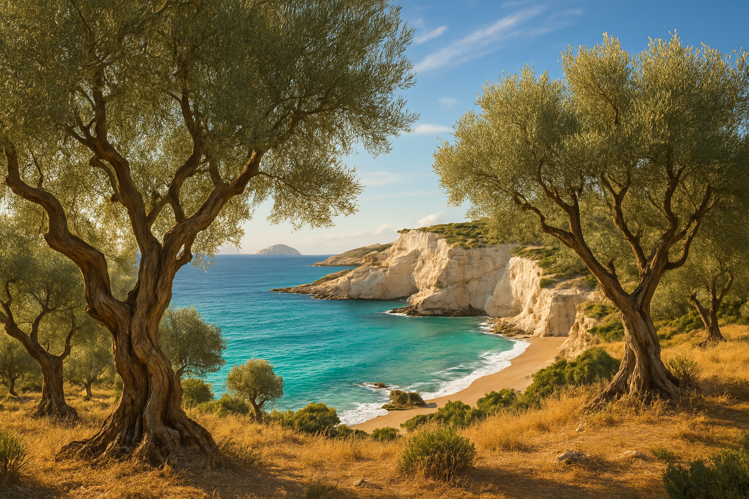 greek landscape (olive trees, coastline)